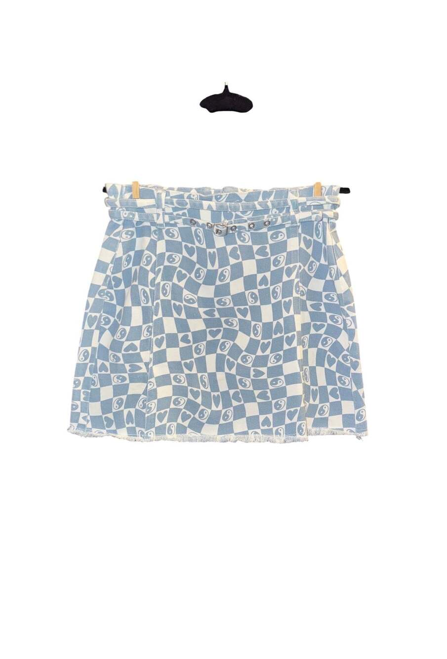 Princess Polly Allen Denim Mini Skirt Checkered Yin Yang Blue US 4